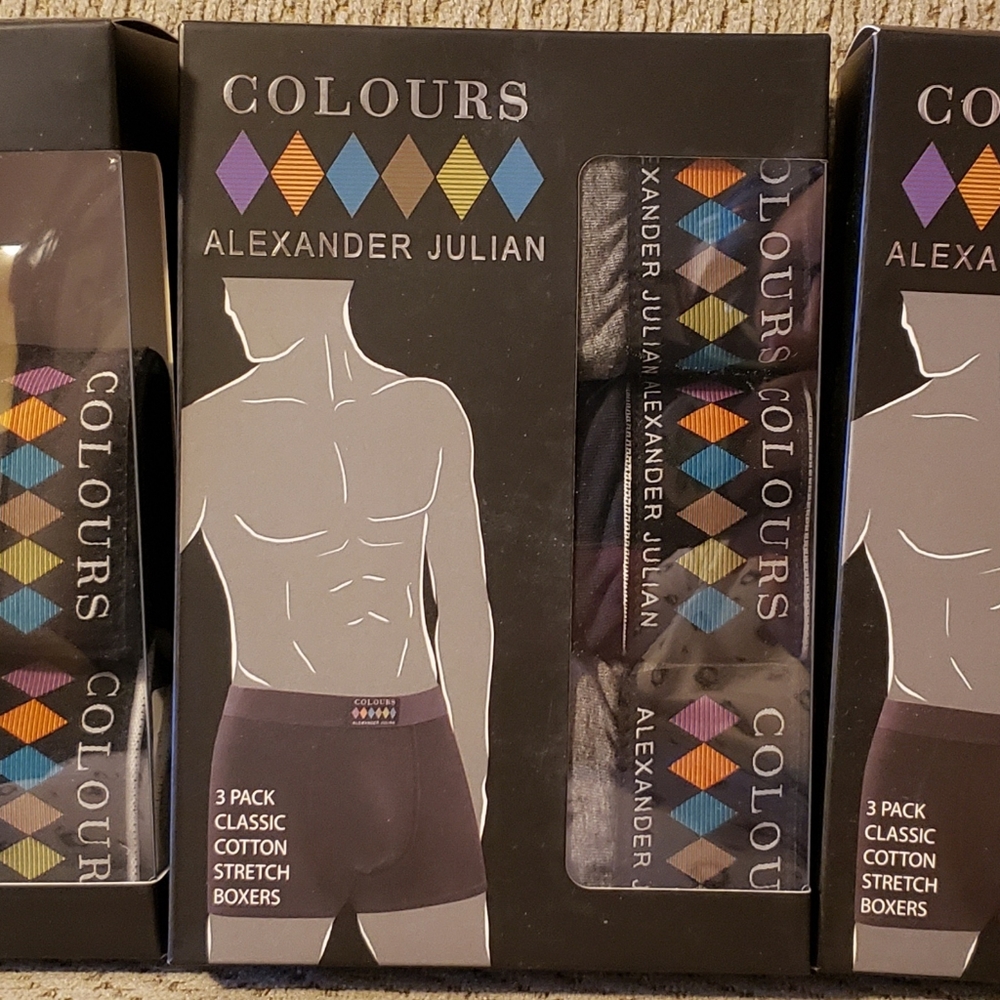 NEW (8) Alexander Julian Cotton Men's Boxers - Charcoal / Navy multi pack - L